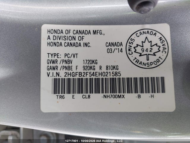 2HGFB2F54EH021585 Honda CIVIC EX