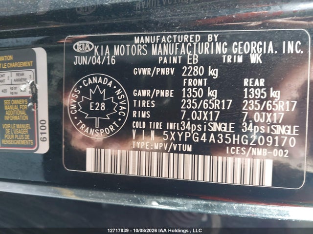 KIA Sorento 2.4l Lx 2017 5XYPG4A35HG209170 Image 18