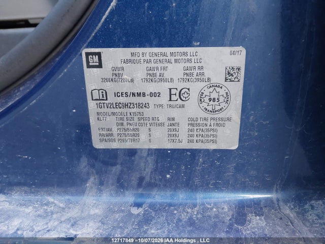 Продаж на аукціоні авто 2017 Gmc Sierra 1500, vin: 1GTV2LEC9HZ318243, номер лоту: 12717849