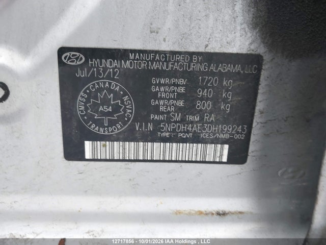 Продажа на аукционе авто 2013 Hyundai Elantra Gl, vin: 5NPDH4AE3DH199243, номер лота: 12717856