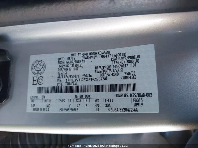 Продажа на аукционе авто 2015 Ford F-150, vin: 1FTEW1CFXFFC55786, номер лота: 12717881