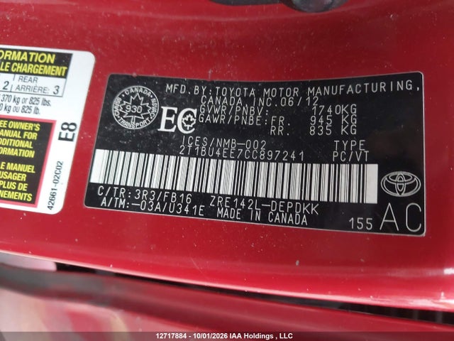 Aukcja sprzedaży 2012 Toyota Corolla Ce, vin: 2T1BU4EE7CC897241, numer aukcji: 12717884