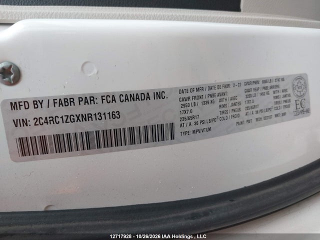 Chrysler Grand Caravan Sxt 2022 2C4RC1ZGXNR131163 Image 19
