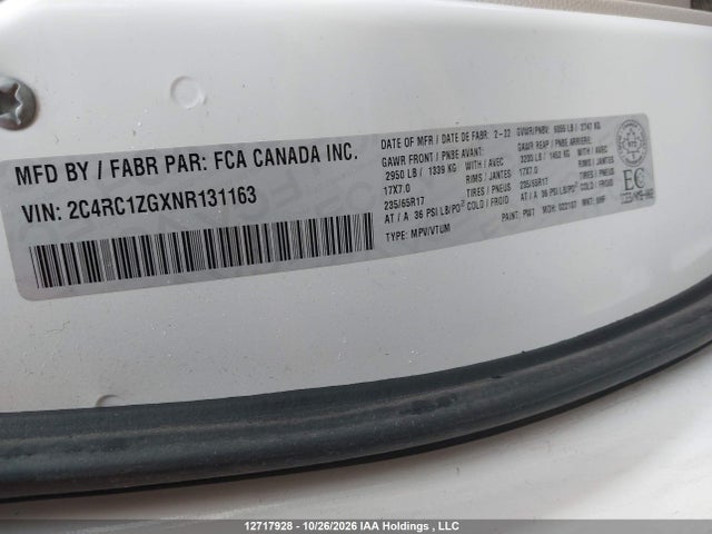 Chrysler Grand Caravan Sxt 2022 2C4RC1ZGXNR131163 Image 9