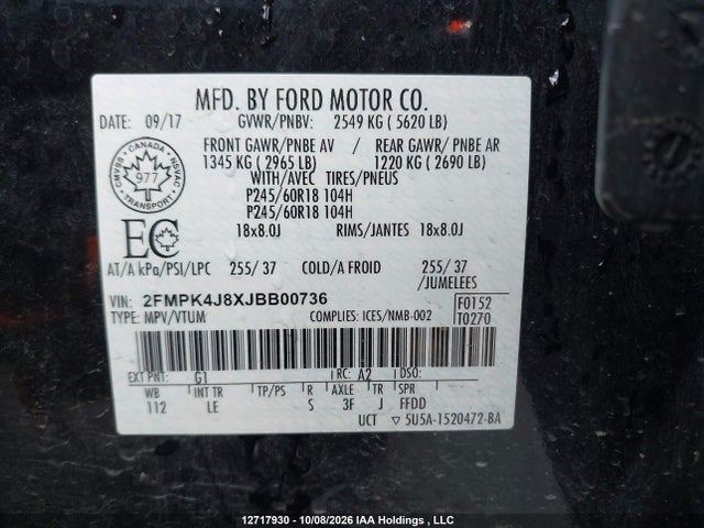 2FMPK4J8XJBB00736 Ford Edge