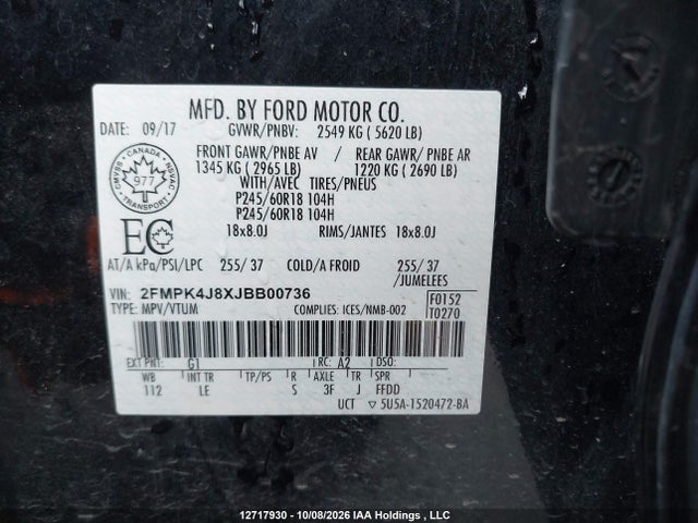 2FMPK4J8XJBB00736 Ford Edge