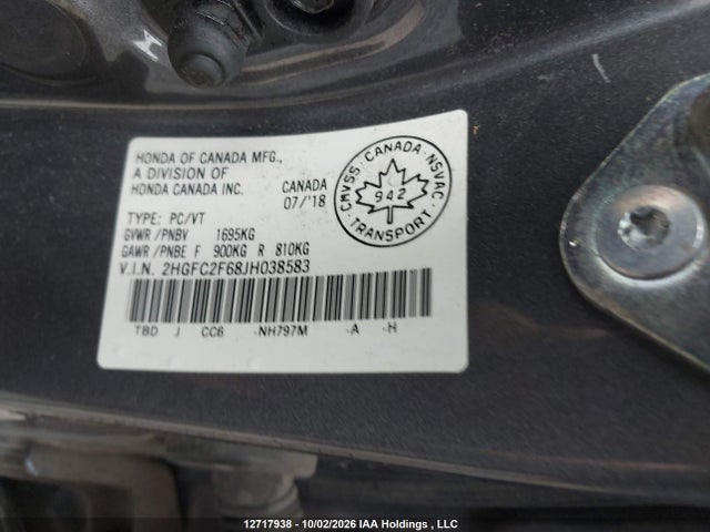Aukcja sprzedaży 2018 Honda Civic, vin: 2HGFC2F68JH038583, numer aukcji: 12717938