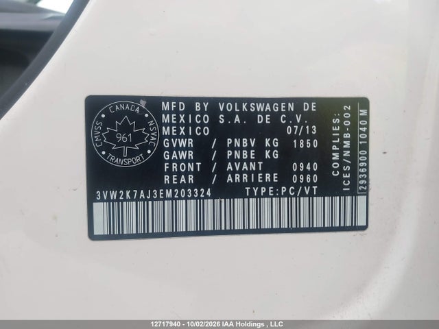 Продажа на аукционе авто 2014 Volkswagen Jetta 2.0l Trendline+, vin: 3VW2K7AJ3EM203324, номер лота: 12717940