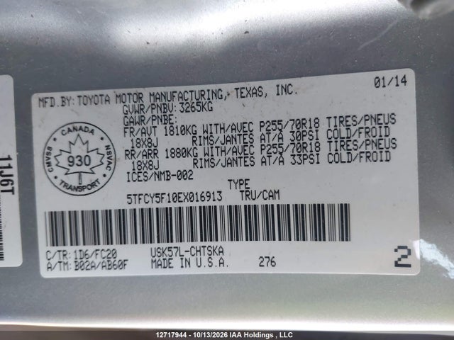 Продаж на аукціоні авто 2014 Toyota Tundra Double Cab Sr/double Cab Sr5, vin: 5TFCY5F10EX016913, номер лоту: 12717944