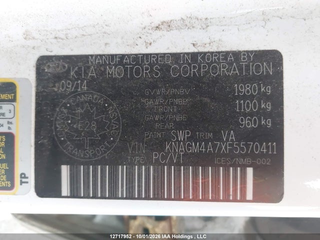 Продажа на аукционе авто 2015 Kia Optima Lx/lx Winter Edition, vin: KNAGM4A7XF5570411, номер лота: 12717952