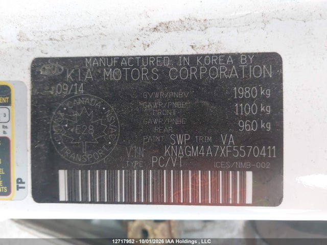 Продажа на аукционе авто 2015 Kia Optima Lx/lx Winter Edition, vin: KNAGM4A7XF5570411, номер лота: 12717952