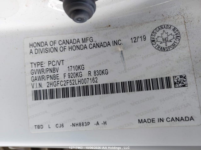 Продаж на аукціоні авто 2020 Honda Civic Lx, vin: 2HGFC2F52LH007162, номер лоту: 12717963