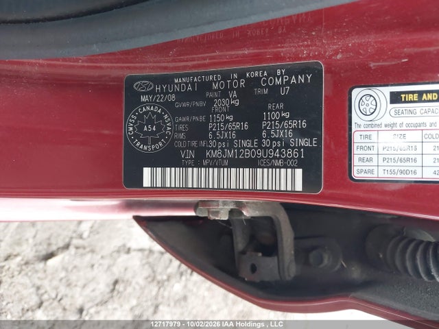 2009 Hyundai Tucson მანქანა იყიდება აუქციონზე, vin: KM8JM12B09U943861, აუქციონის ნომერი: 12717979