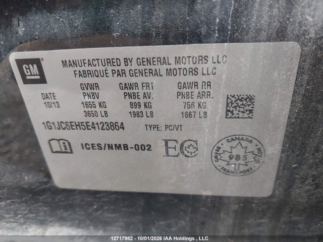 Продаж на аукціоні авто 2014 Chevrolet Sonic Lt Auto, vin: 1G1JC6EH5E4123864, номер лоту: 12717982
