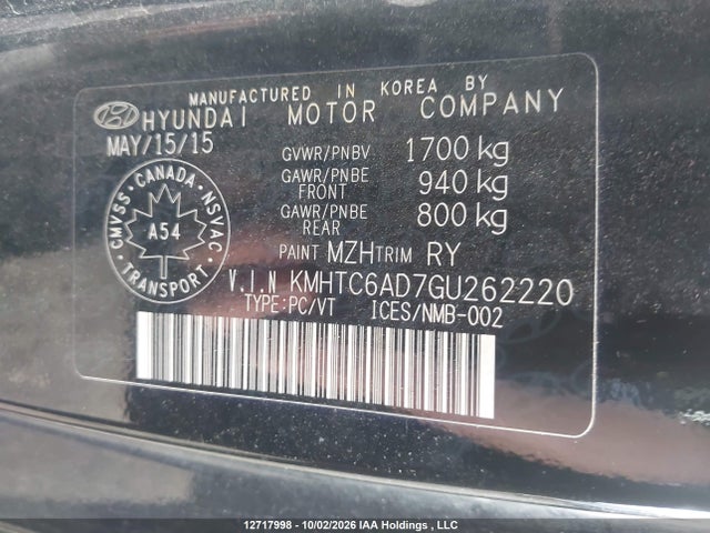 12717998 :رقم المزاد ، KMHTC6AD7GU262220 vin ، 2016 Hyundai Veloster Se مزاد بيع