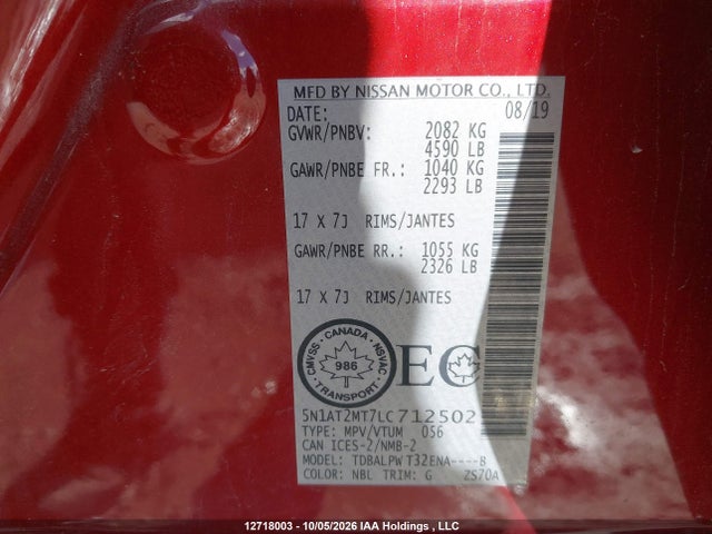 Nissan ROGUE S 2020 5N1AT2MT7LC712502 Image 9
