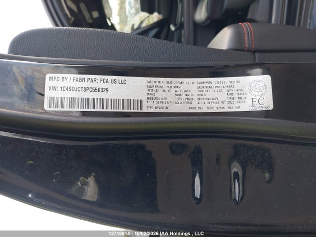 12718014 :رقم المزاد ، 1C4SDJCT8PC550029 vin ، 2023 Dodge Durango R/t مزاد بيع