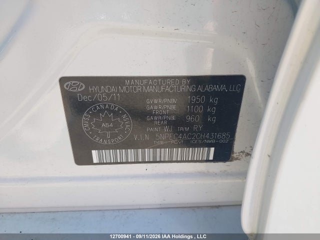 Продаж на аукціоні авто 2012 Hyundai Sonata Se/limited, vin: 5NPEC4AC2CH431685, номер лоту: 12700941