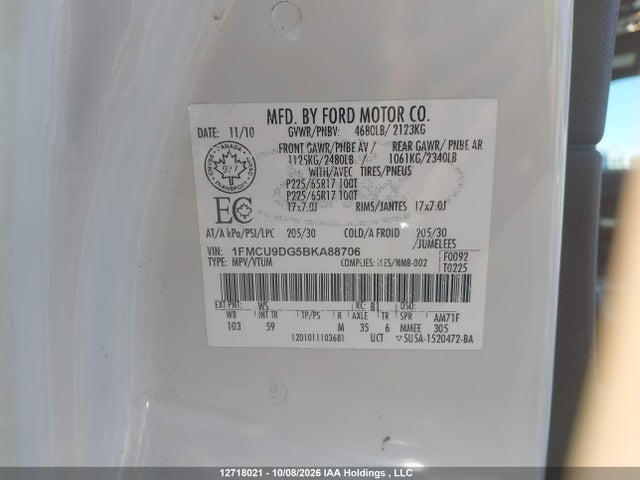 Продажа на аукционе авто 2011 Ford Escape Xlt Automatic, vin: 1FMCU9DG5BKA88706, номер лота: 12718021