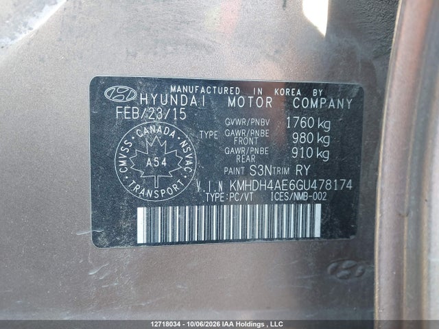 Продажа на аукционе авто 2016 Hyundai Elantra Sport Appearance, vin: KMHDH4AE6GU478174, номер лота: 12718034