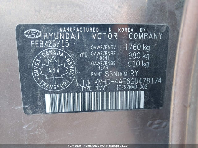 Продажа на аукционе авто 2016 Hyundai Elantra Sport Appearance, vin: KMHDH4AE6GU478174, номер лота: 12718034