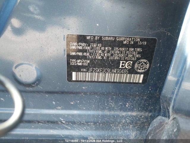 12718050 :رقم المزاد ، JF2SKEJC9LH490485 vin ، 2020 Subaru Forester Touring مزاد بيع