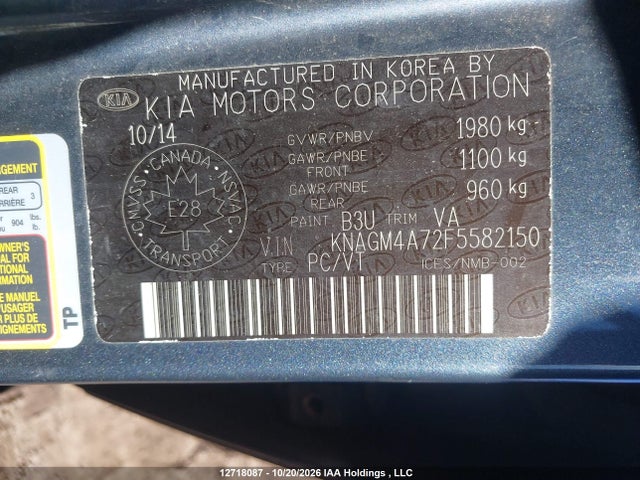 Aukcja sprzedaży 2015 Kia Optima Lx, vin: KNAGM4A72F5582150, numer aukcji: 12718087