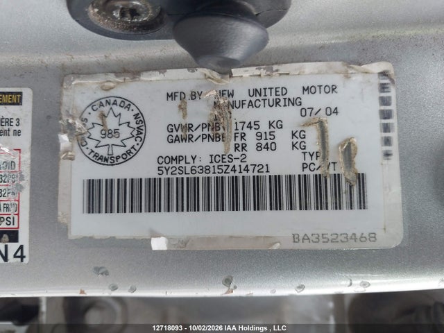 12718093 :رقم المزاد ، 5Y2SL63815Z414721 vin ، 2005 Pontiac Vibe مزاد بيع
