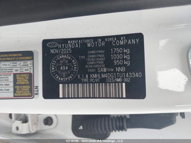 12718105 :رقم المزاد ، KMHLM4DG1TU143340 vin ، 2026 Hyundai Elantra Sel Sport مزاد بيع