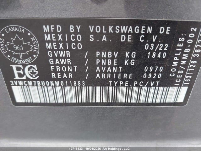 Volkswagen JETTA S 2022 3VWCM7BU0NM011883 Image 18