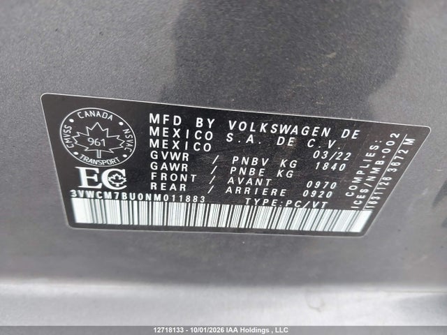 Volkswagen JETTA S 2022 3VWCM7BU0NM011883 Image 9