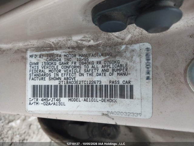 12718137 :رقم المزاد ، 2T1BA03E2TC122673 vin ، 1996 Toyota Corolla مزاد بيع