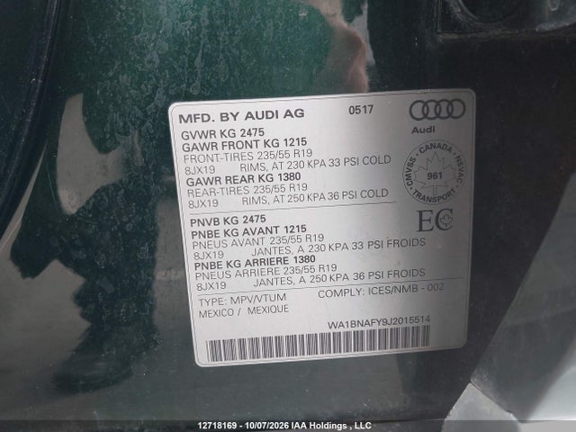 Audi Q5 2018 WA1BNAFY9J2015514 Image 9