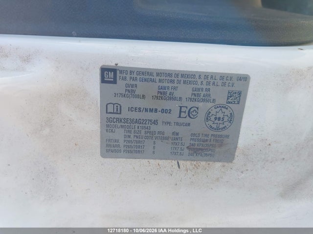 Aukcja sprzedaży 2010 Chevrolet Silverado 1500, vin: 3GCRKSE36AG227545, numer aukcji: 12718180