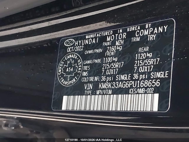 12718198 :رقم المزاد ، KM8K33AG6PU168656 vin ، 2023 Hyundai Kona Sel مزاد بيع