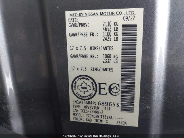 12718205 :رقم المزاد ، 5N1AT3AB4PC689655 vin ، 2023 Nissan Rogue S مزاد بيع