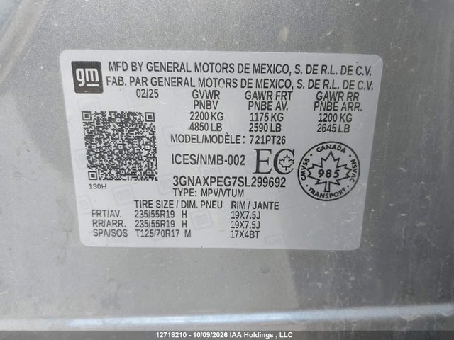 Продаж на аукціоні авто 2025 Chevrolet Equinox Lt Awd, vin: 3GNAXPEG7SL299692, номер лоту: 12718210