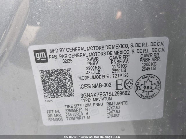 Продаж на аукціоні авто 2025 Chevrolet Equinox Lt Awd, vin: 3GNAXPEG7SL299692, номер лоту: 12718210