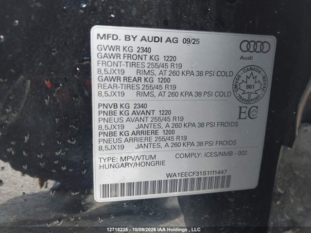 Audi Q3 Premium Plus S Line 45 2025 WA1EECF31S1111447 Image 9