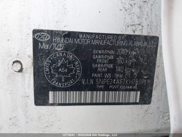 5NPE24AF7KH783981 Hyundai Sonata Essential