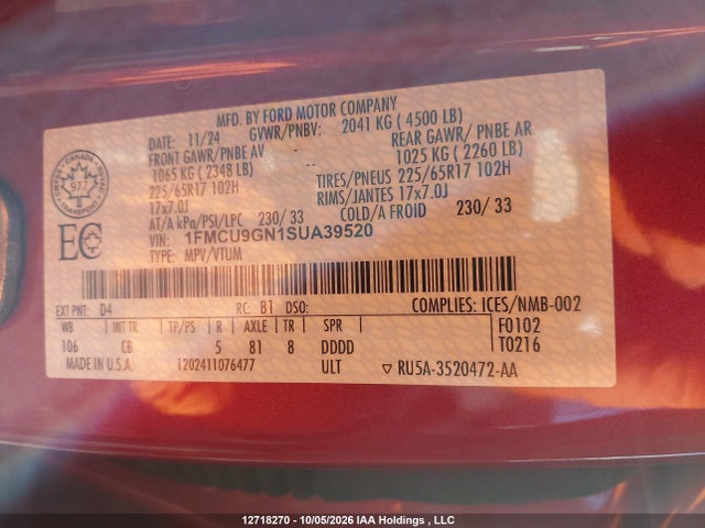 Ford Escape Active 2025 1FMCU9GN1SUA39520 Image 9