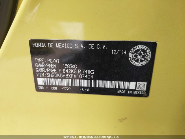3HGGK5H8XFM107404 Honda Fit Ex/ex-l Navi