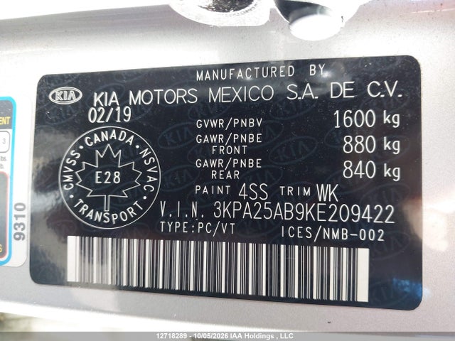 KIA RIO S 2019 3KPA25AB9KE209422 Image 19