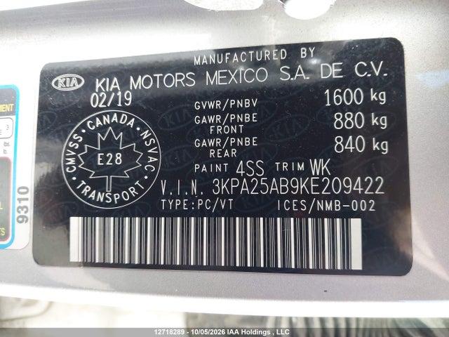 KIA RIO S 2019 3KPA25AB9KE209422 Image 9