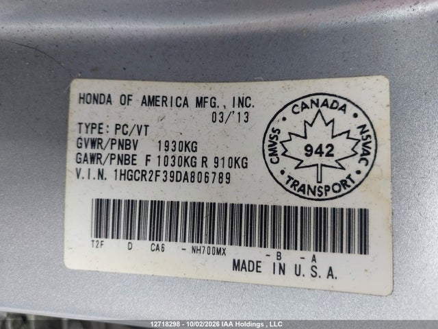 Aukcja sprzedaży 2013 Honda Accord Lx, vin: 1HGCR2F39DA806789, numer aukcji: 12718298