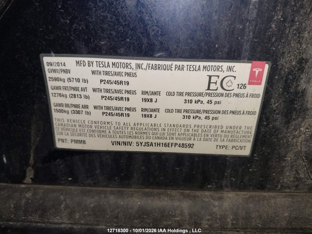 Aukcja sprzedaży 2014 Tesla Model S, vin: 5YJSA1H16EFP48592, numer aukcji: 12718300