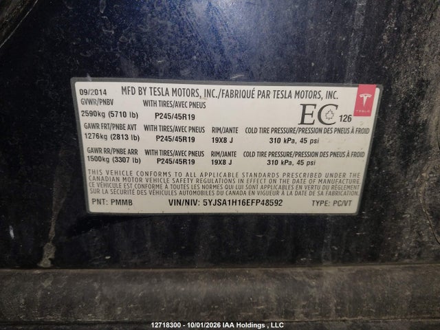 Aukcja sprzedaży 2014 Tesla Model S, vin: 5YJSA1H16EFP48592, numer aukcji: 12718300