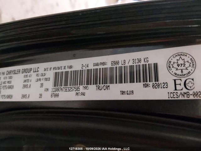 Продаж на аукціоні авто 2014 Ram 1500 Laramie, vin: 1C6RR7NT5ES257585, номер лоту: 12718305