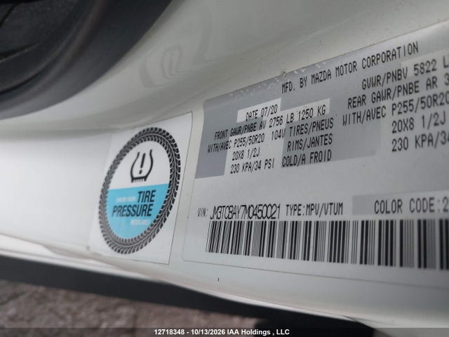 Aukcja sprzedaży 2021 Mazda Cx-9 100th Anniversary Edition, vin: JM3TCBAY7M0450021, numer aukcji: 12718348