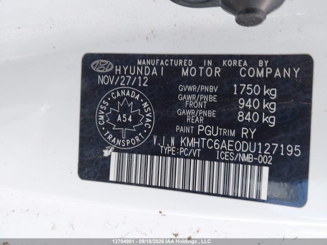 12704981 :رقم المزاد ، KMHTC6AE0DU127195 vin ، 2013 Hyundai Veloster Turbo مزاد بيع